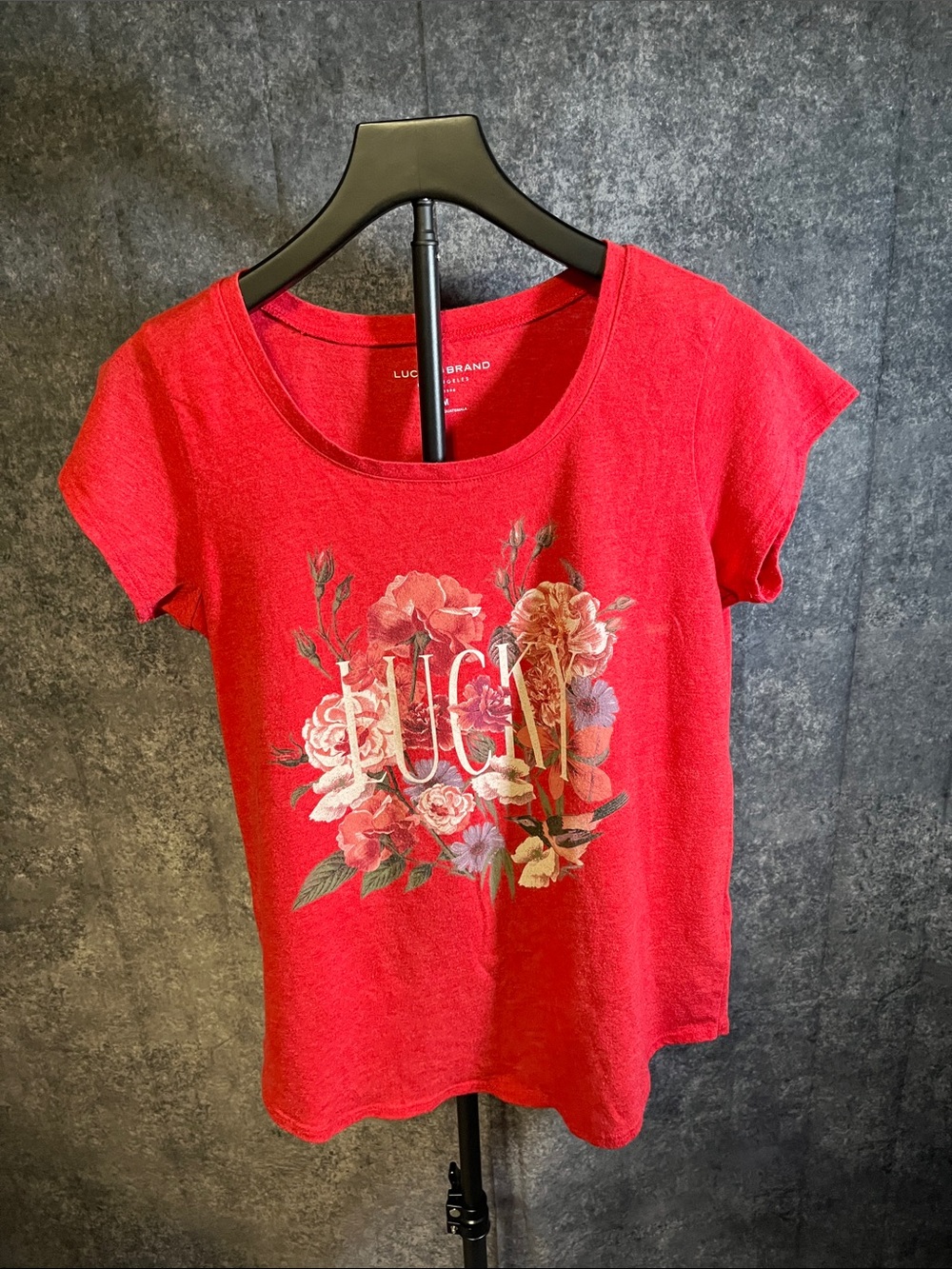 Lucky Brand Red Floral Scoop Neck Tee